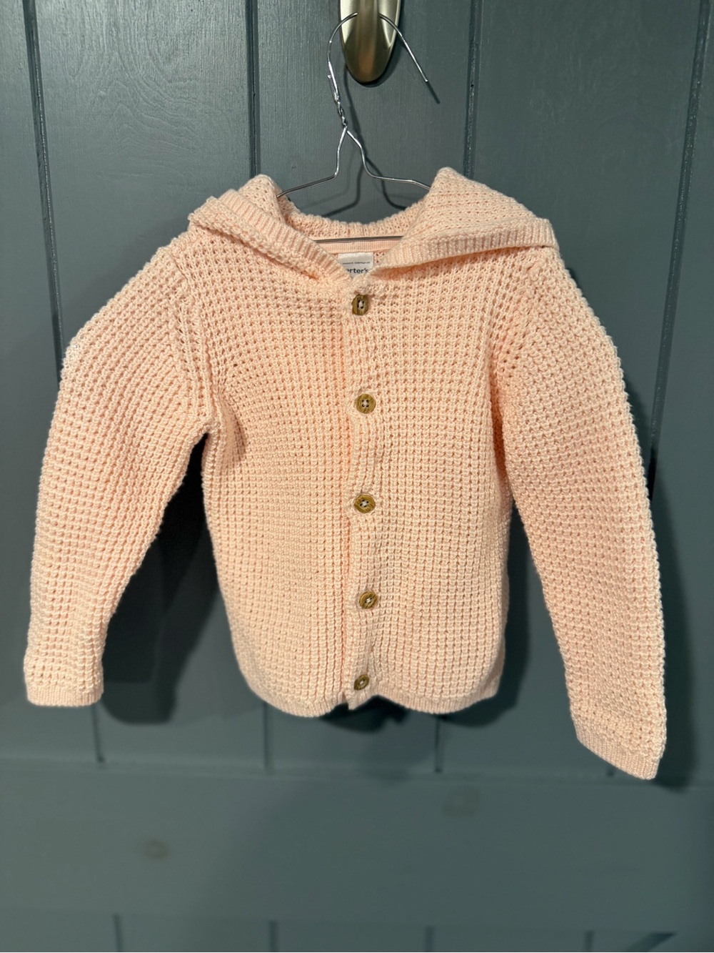 Carters Girls Soft Peach Knit Hooded Cardigan for Kids Size 12M